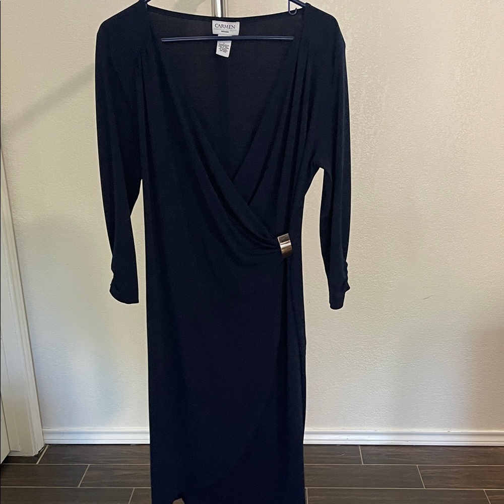 Carmen Marc Valvo Navy Long Sleeve Dress
